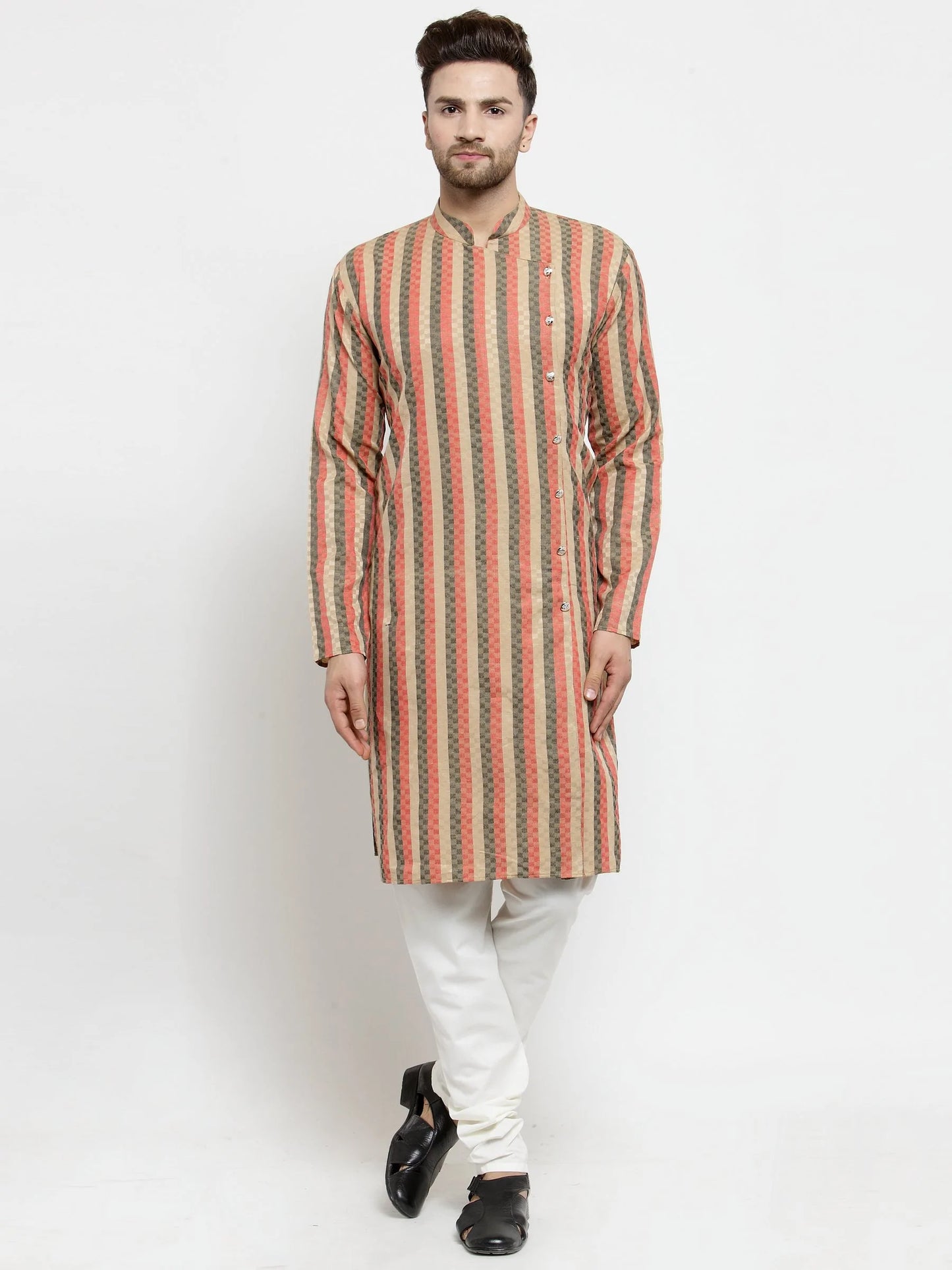 Men Red and black Self Design Stripped Kurta Only ( KO 585 Red )