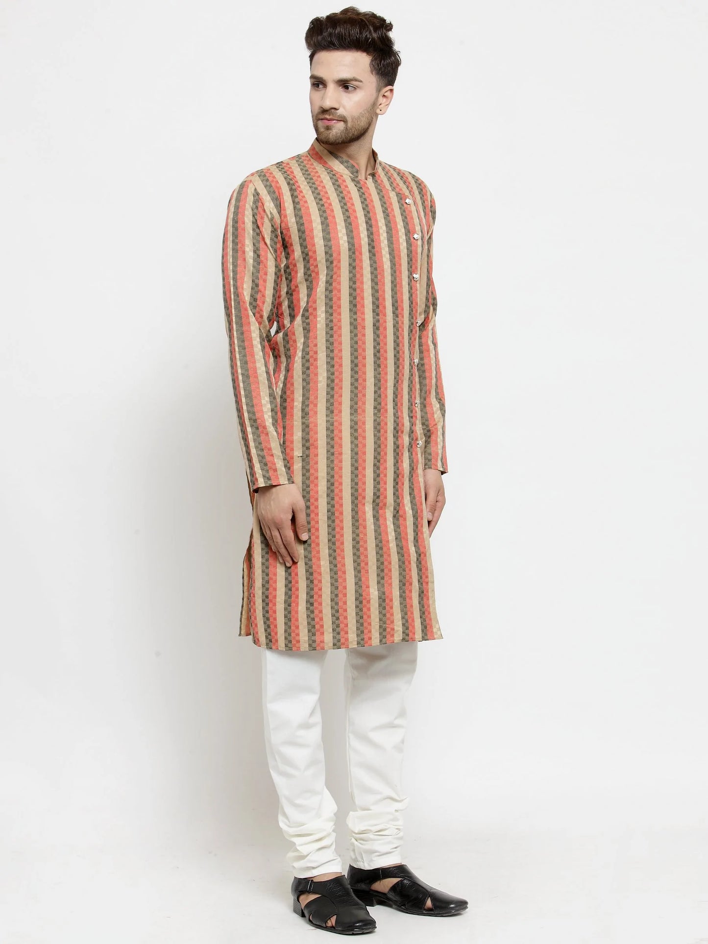 Men Red and black Self Design Stripped Kurta Only ( KO 585 Red )