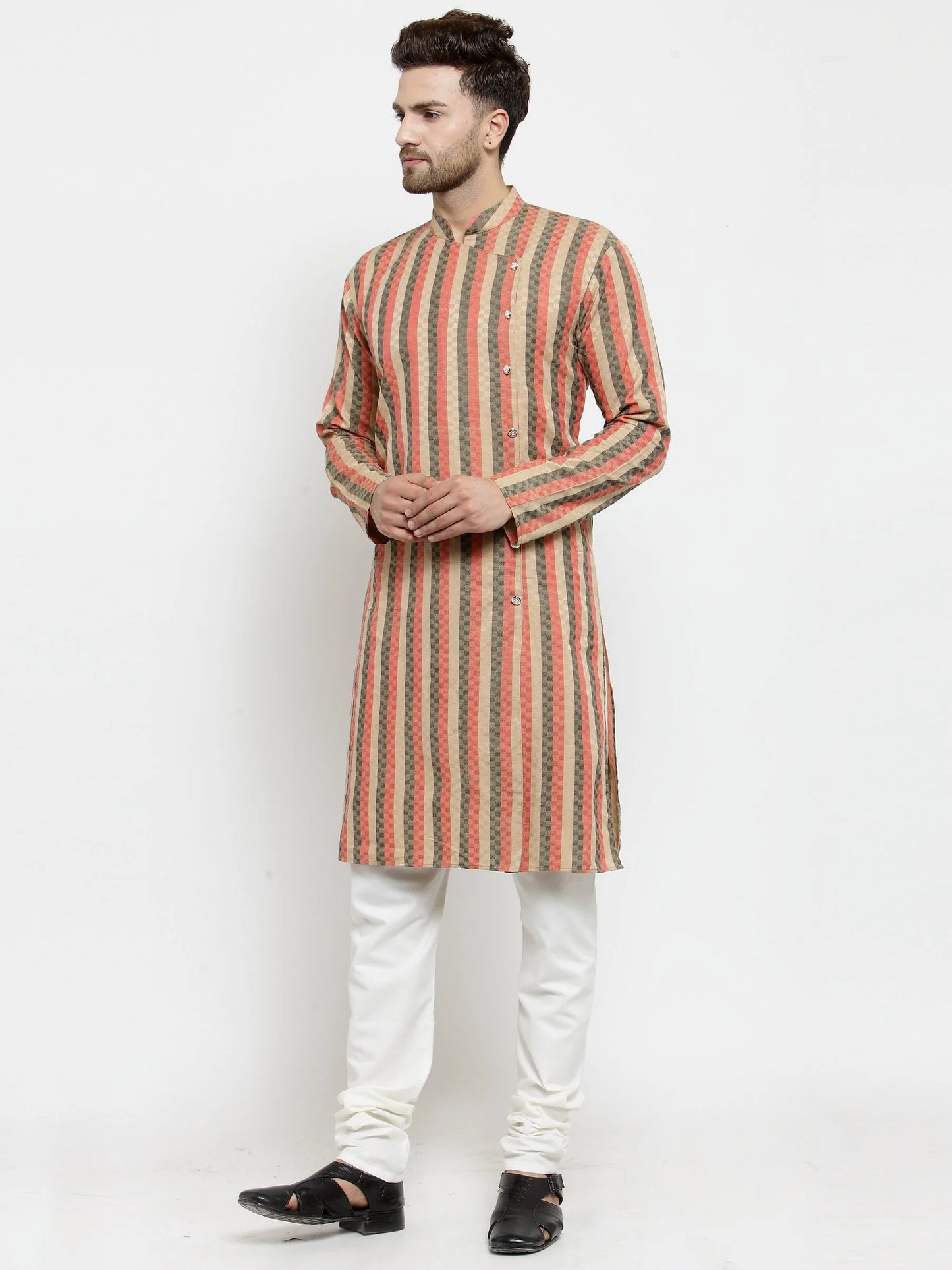 Men Red and black Self Design Stripped Kurta Only ( KO 585 Red )