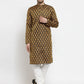 Men Black-Colored & Golden Self Design Kurta with Churidar ( JOKP 586 Black )