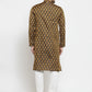 Men Black-Colored & Golden Self Design Kurta with Churidar ( JOKP 586 Black )