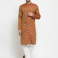 Men Maroon-Colored & Golden Self Design Kurta with Churidar ( JOKP 586 Maroon )