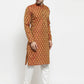 Men Maroon-Colored & Golden Self Design Kurta with Churidar ( JOKP 586 Maroon )