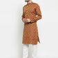 Men Maroon-Colored & Golden Self Design Kurta with Churidar ( JOKP 586 Maroon )