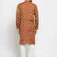 Men Maroon-Colored & Golden Self Design Kurta with Churidar ( JOKP 586 Maroon )
