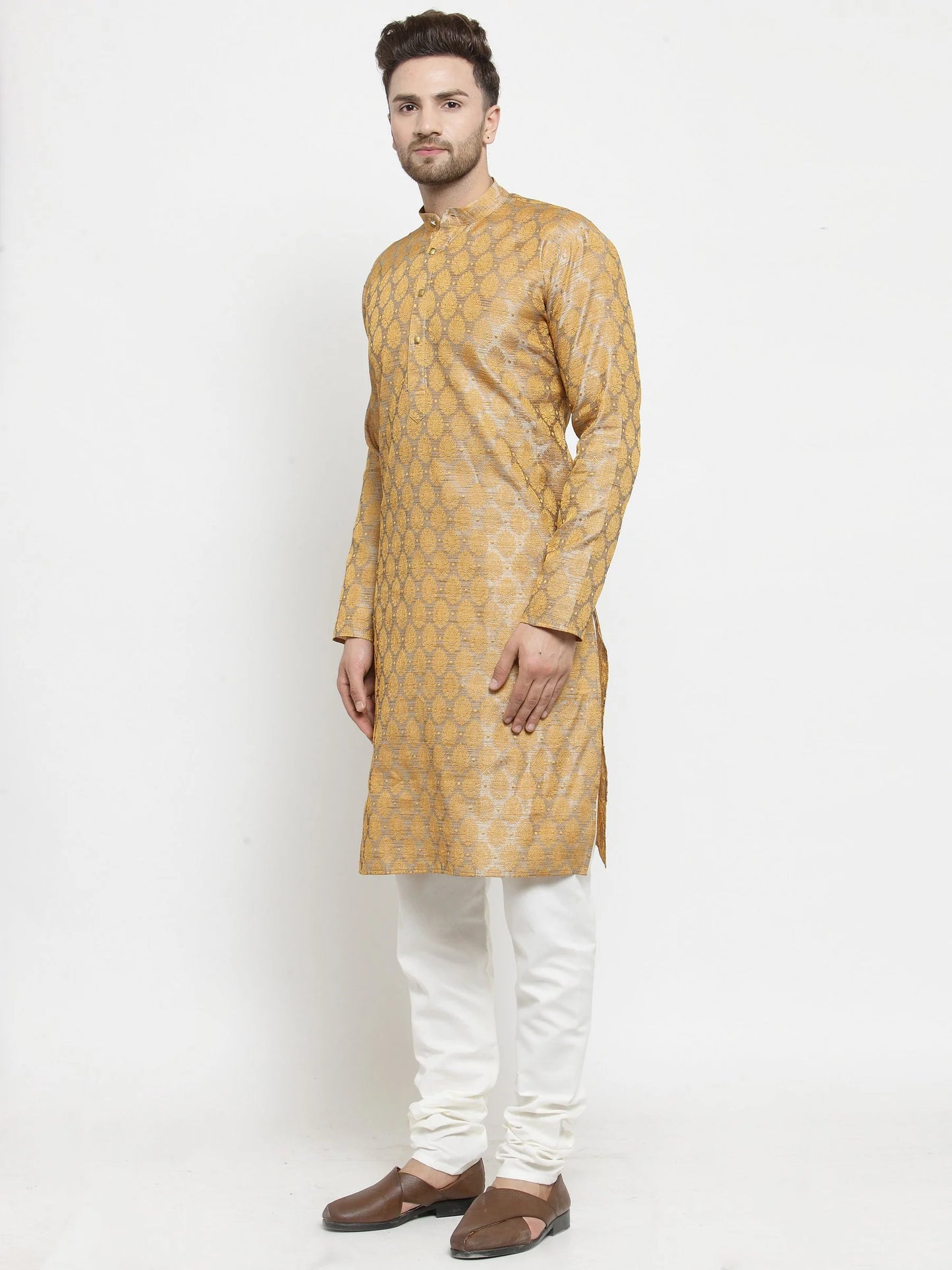 Men Silver-Colored & Golden Self Design Kurta Only ( KO 586 Silver )