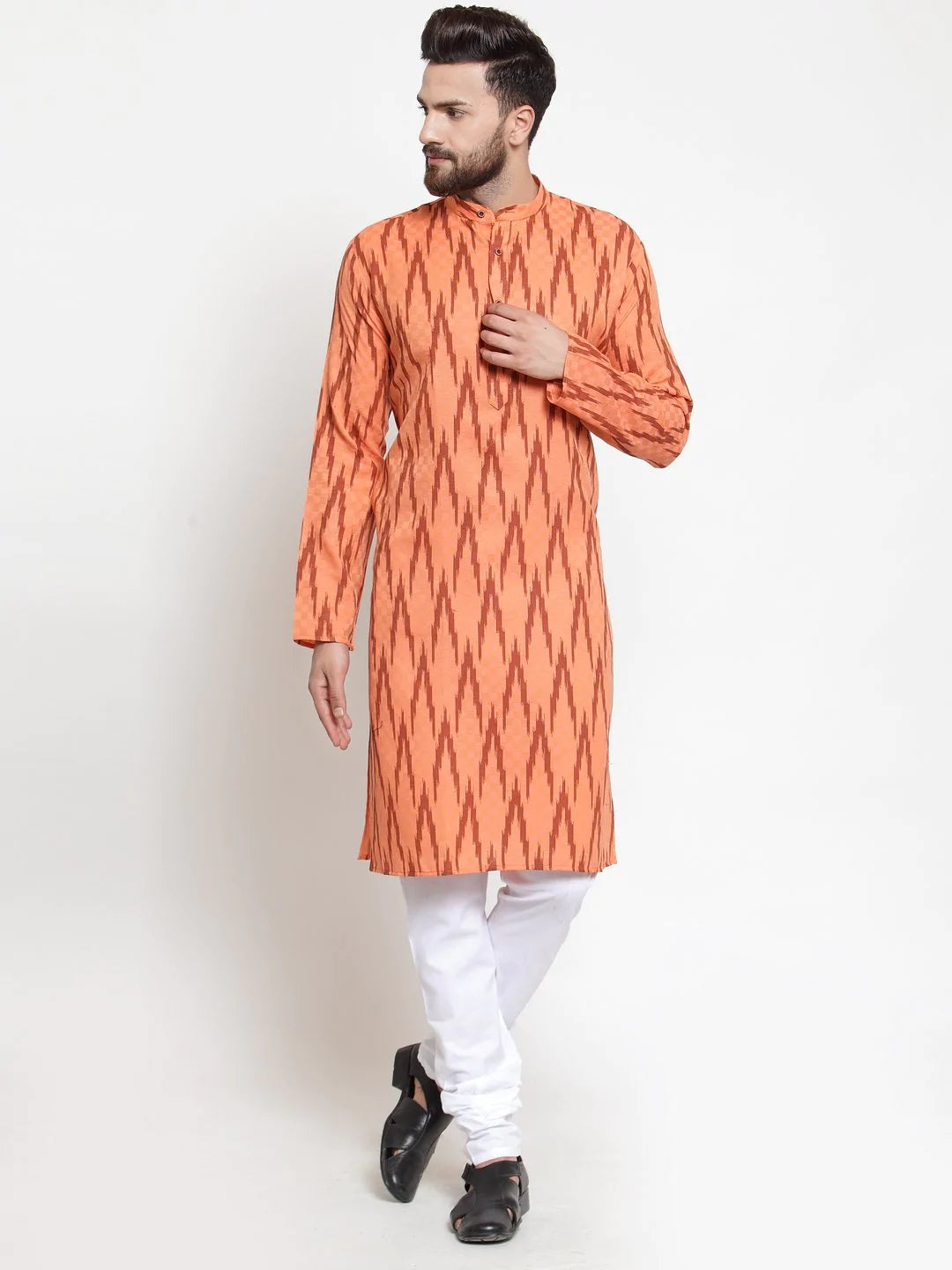 Men Orange Printed Kurta Only ( KO 587 Ornage )