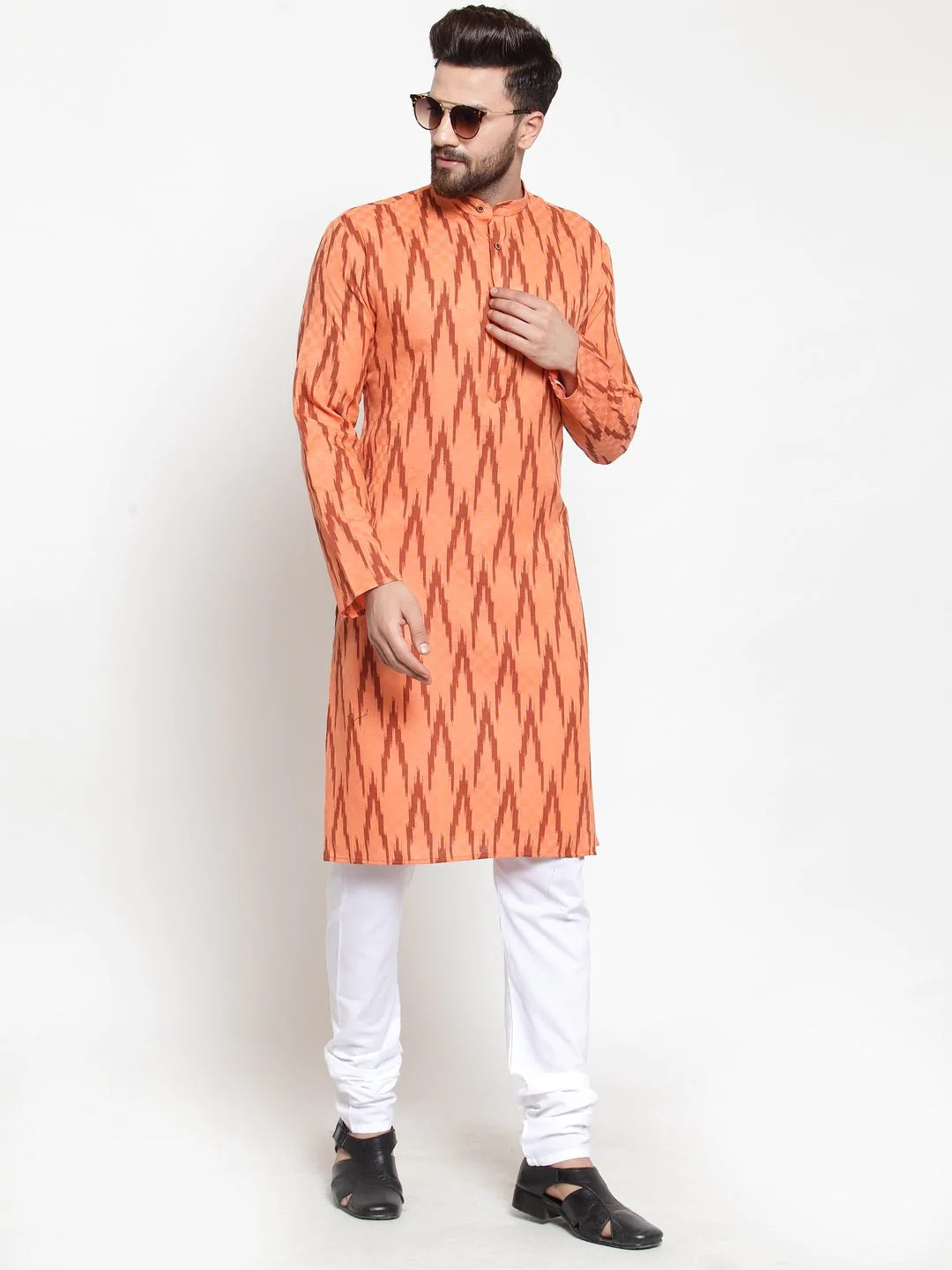 Men Orange Printed Kurta Only ( KO 587 Ornage )