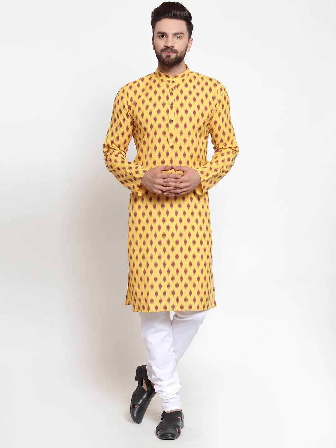 Men Yellow Printed Kurta Only ( KO 587 Yellow )
