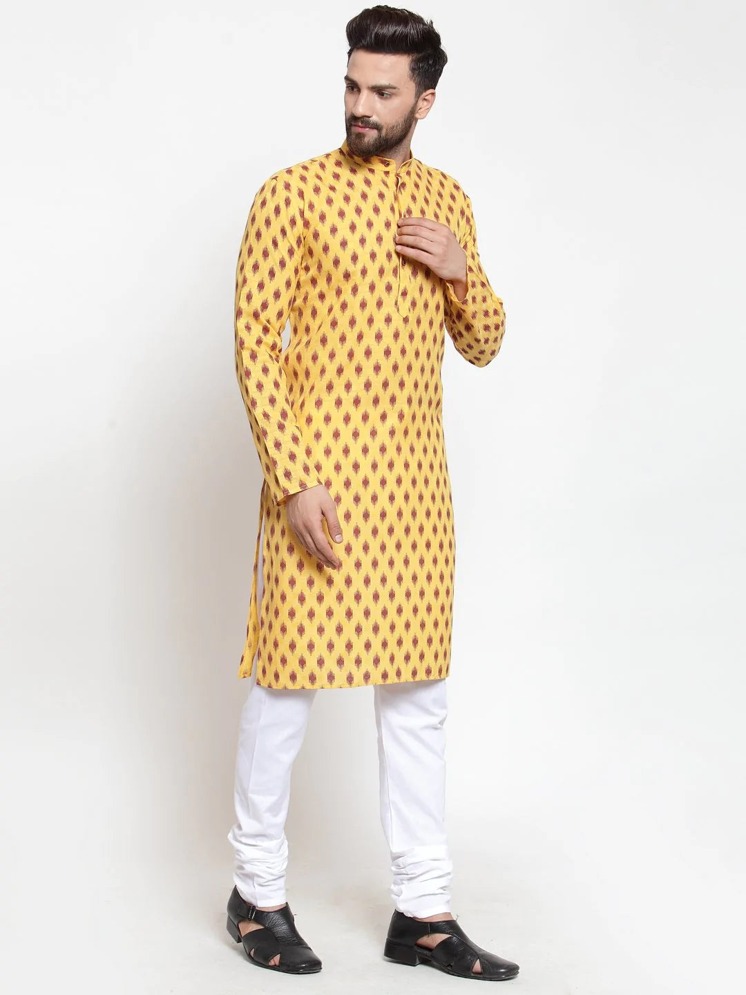Men Yellow Printed Kurta Only ( KO 587 Yellow )