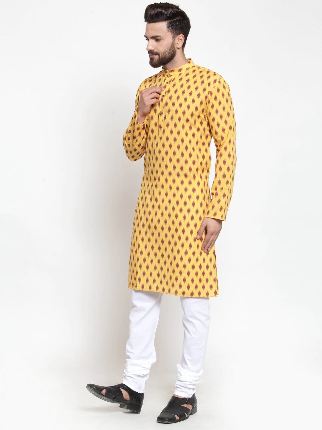 Men Yellow Printed Kurta Only ( KO 587 Yellow )