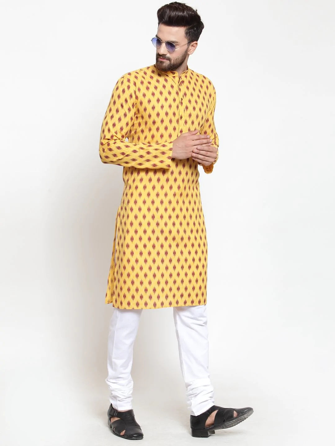 Men Yellow Printed Kurta Only ( KO 587 Yellow )