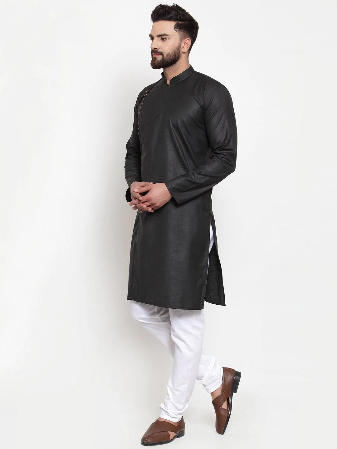 Jompers Men Black Solid Kurta with Churidar ( JOKP 588 Black )