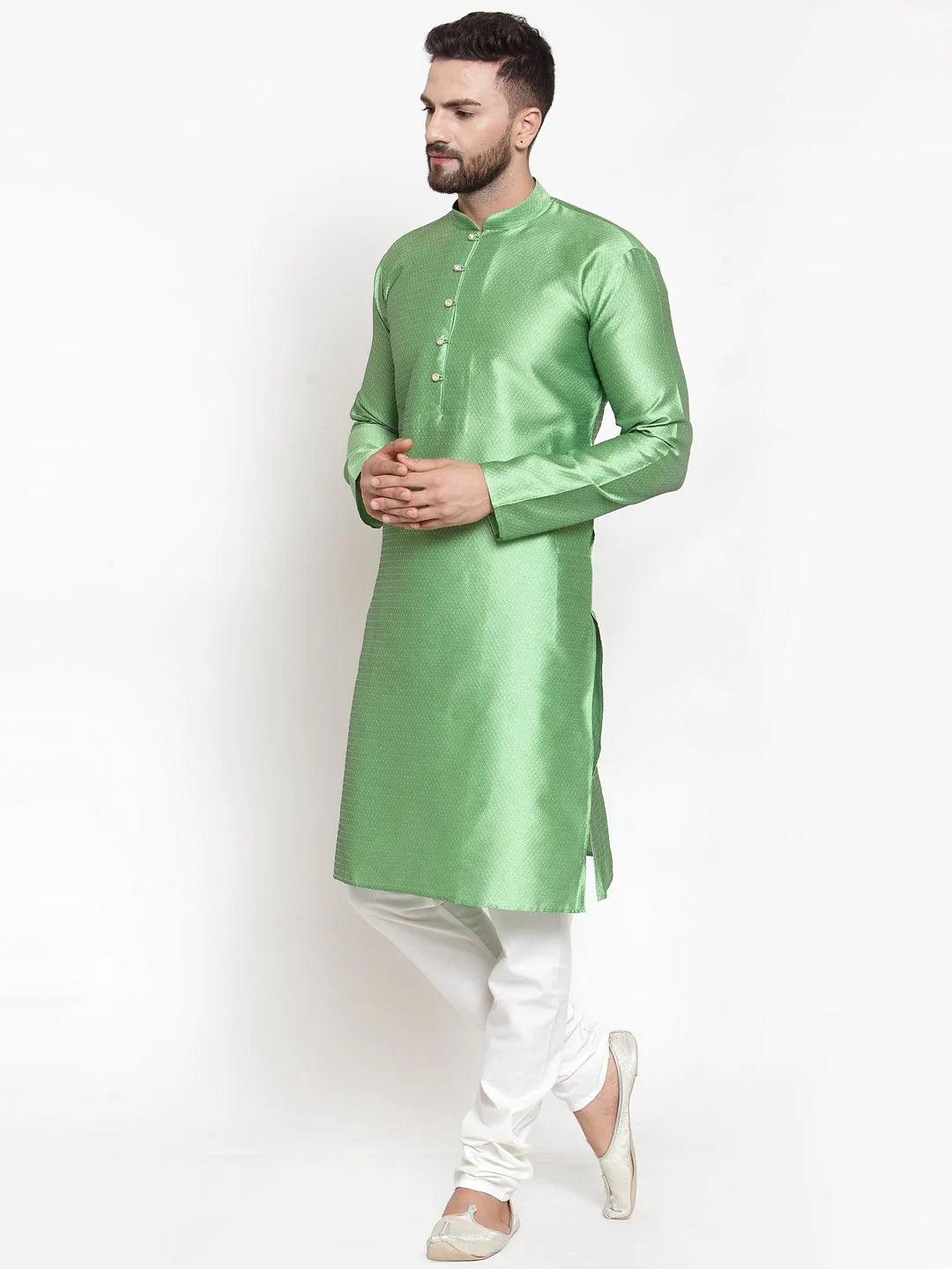 Jompers Men Green & White Self Design Kurta with Churidar ( JOKP 589 Green )