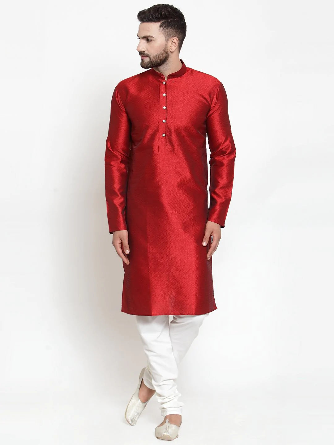 Jompers Men Maroon & White Self Design Kurta Only ( KO 589 Maroon )