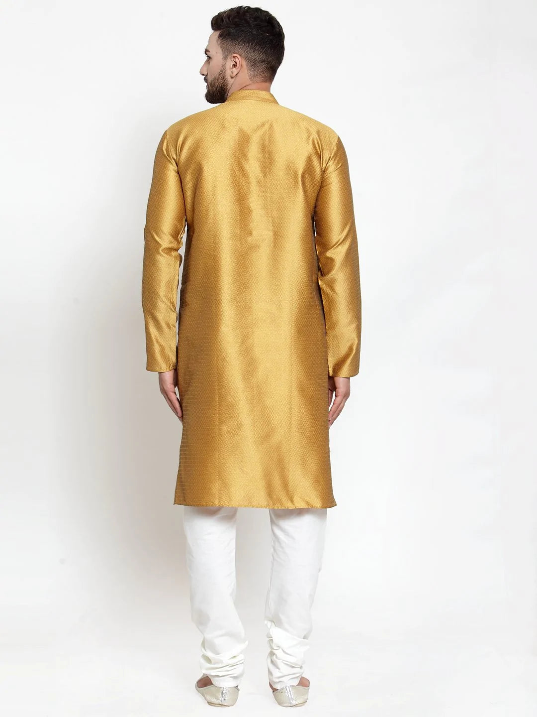 Jompers Men Mustard & White Self Design Kurta with Churidar ( JOKP 589 Mustard )