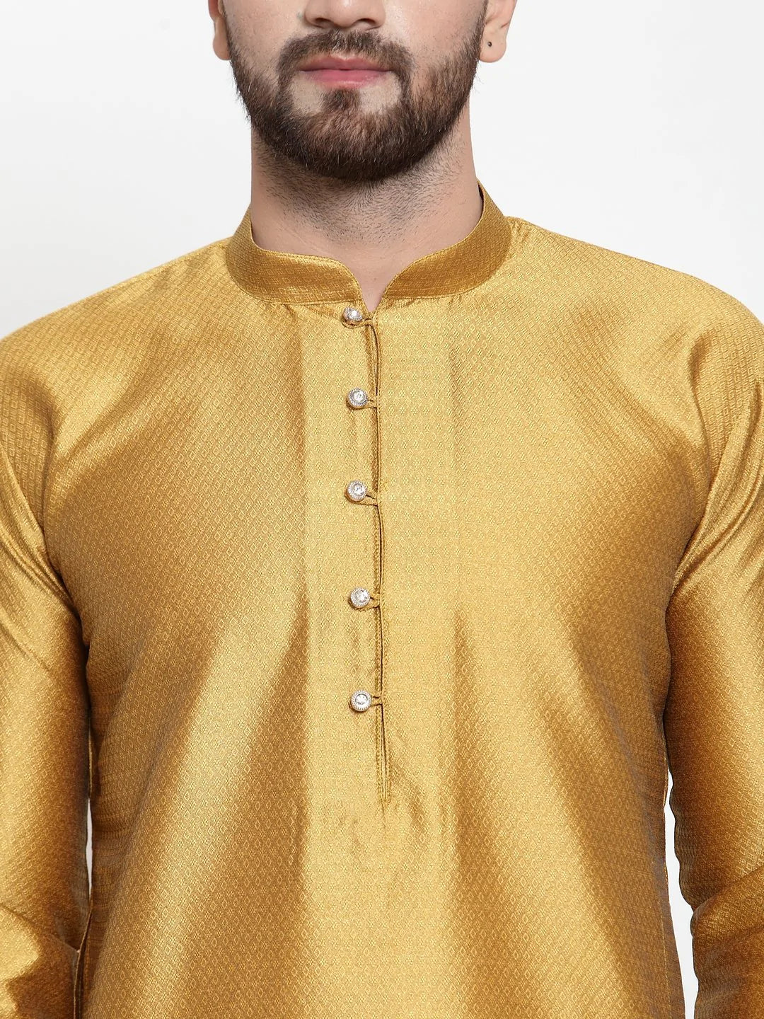 Jompers Men Mustard & White Self Design Kurta Only ( KO 589 Mustard )