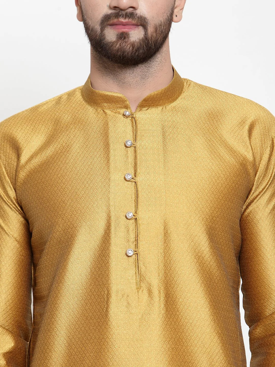 Jompers Men Mustard & White Self Design Kurta with Churidar ( JOKP 589 Mustard )
