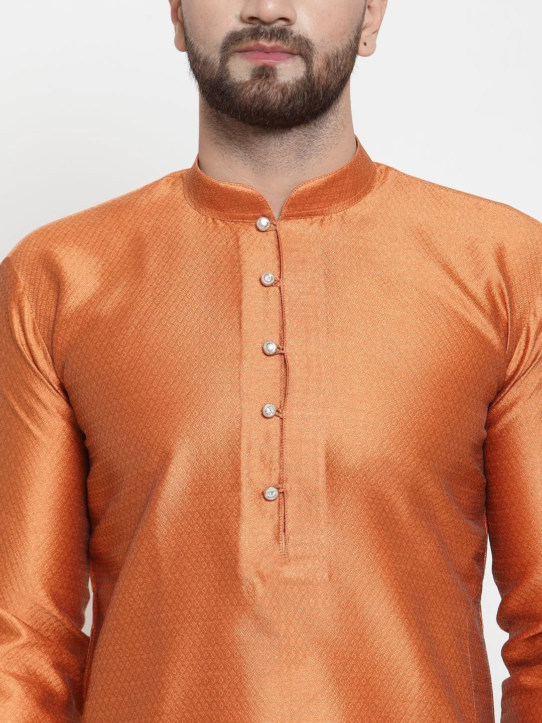 Jompers Men Orange & White Self Design Kurta Only ( KO 589 Orange )