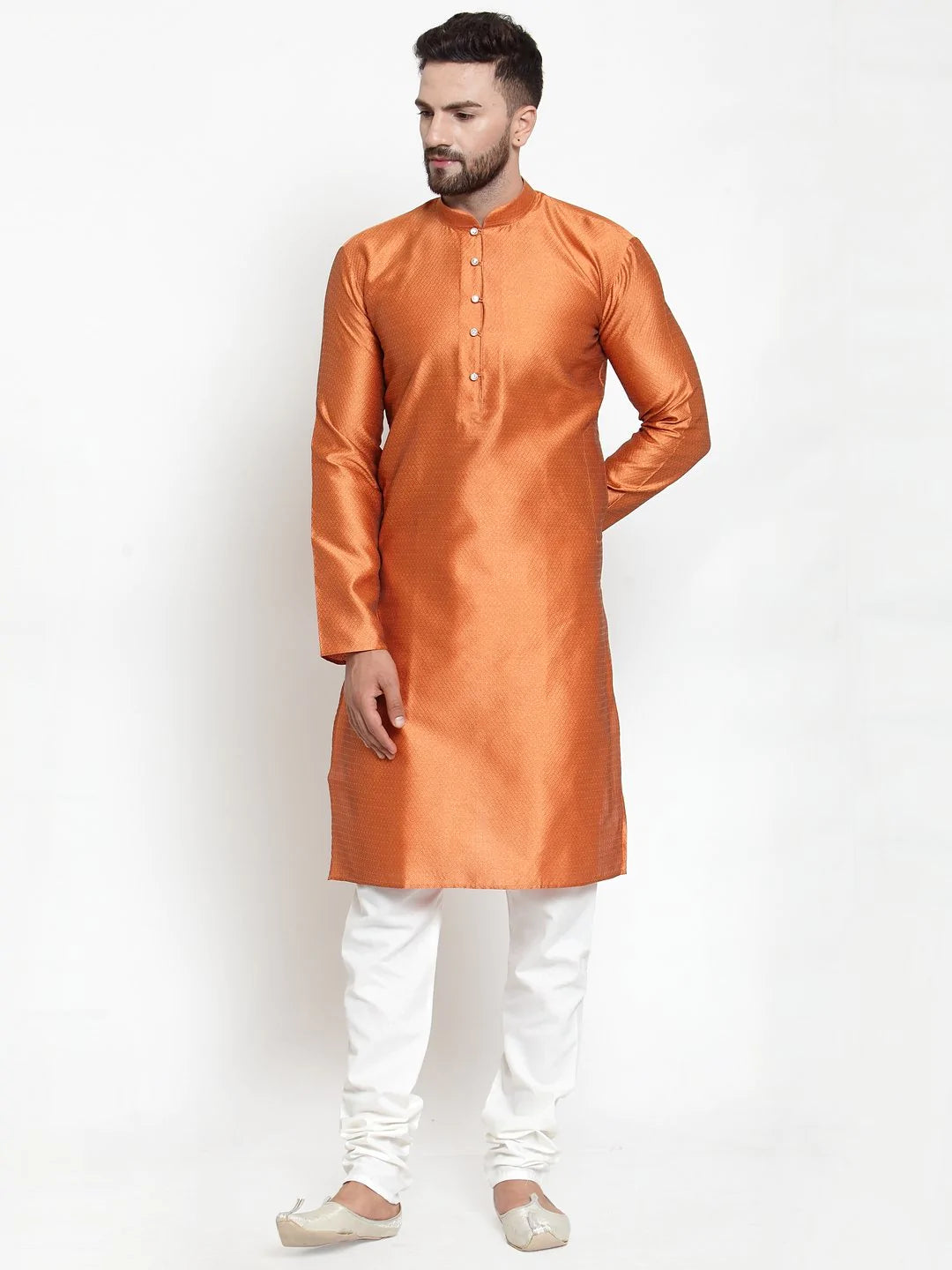 Jompers Men Orange & White Self Design Kurta Only ( KO 589 Orange )