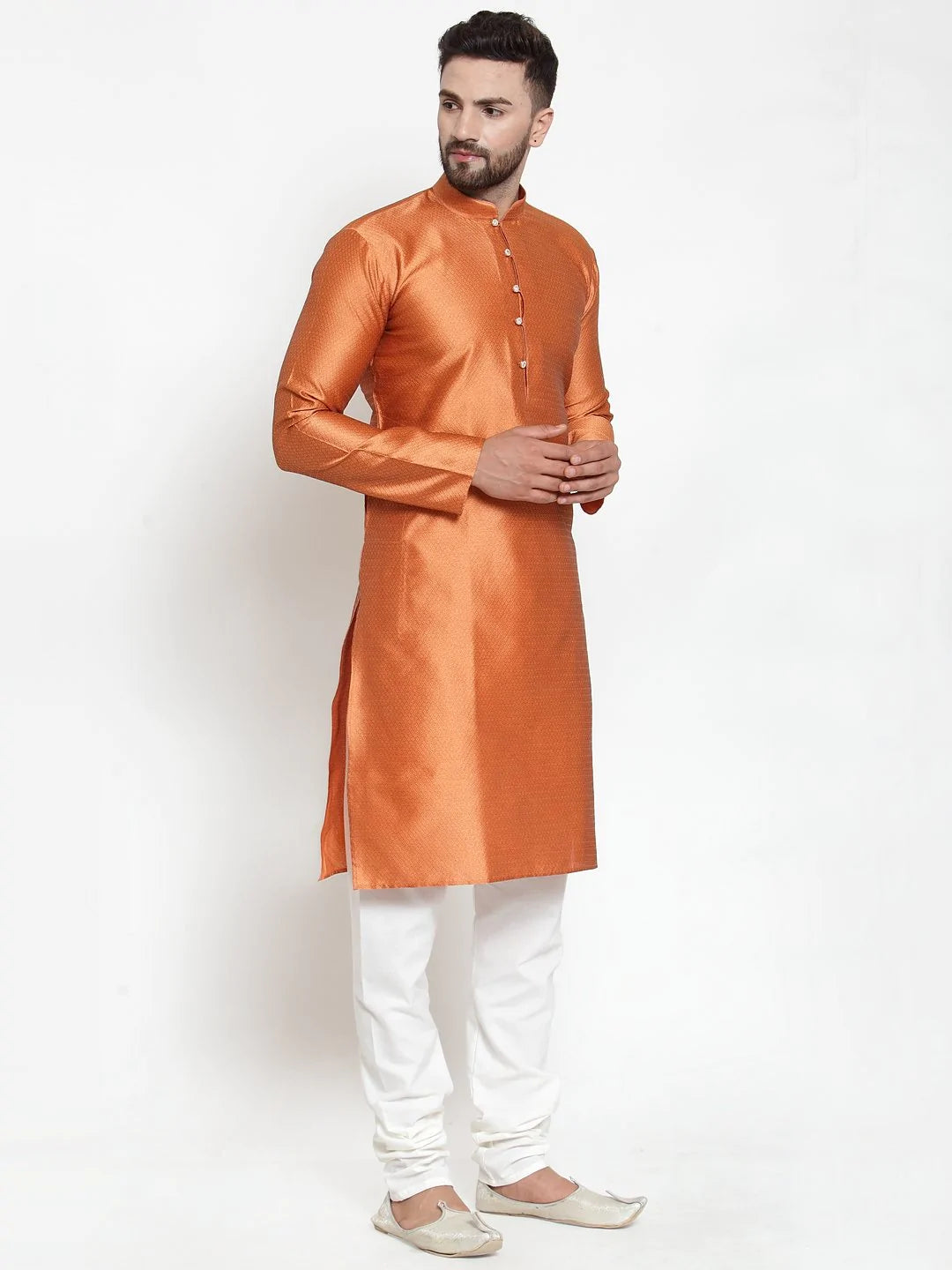 Jompers Men Orange & White Self Design Kurta Only ( KO 589 Orange )