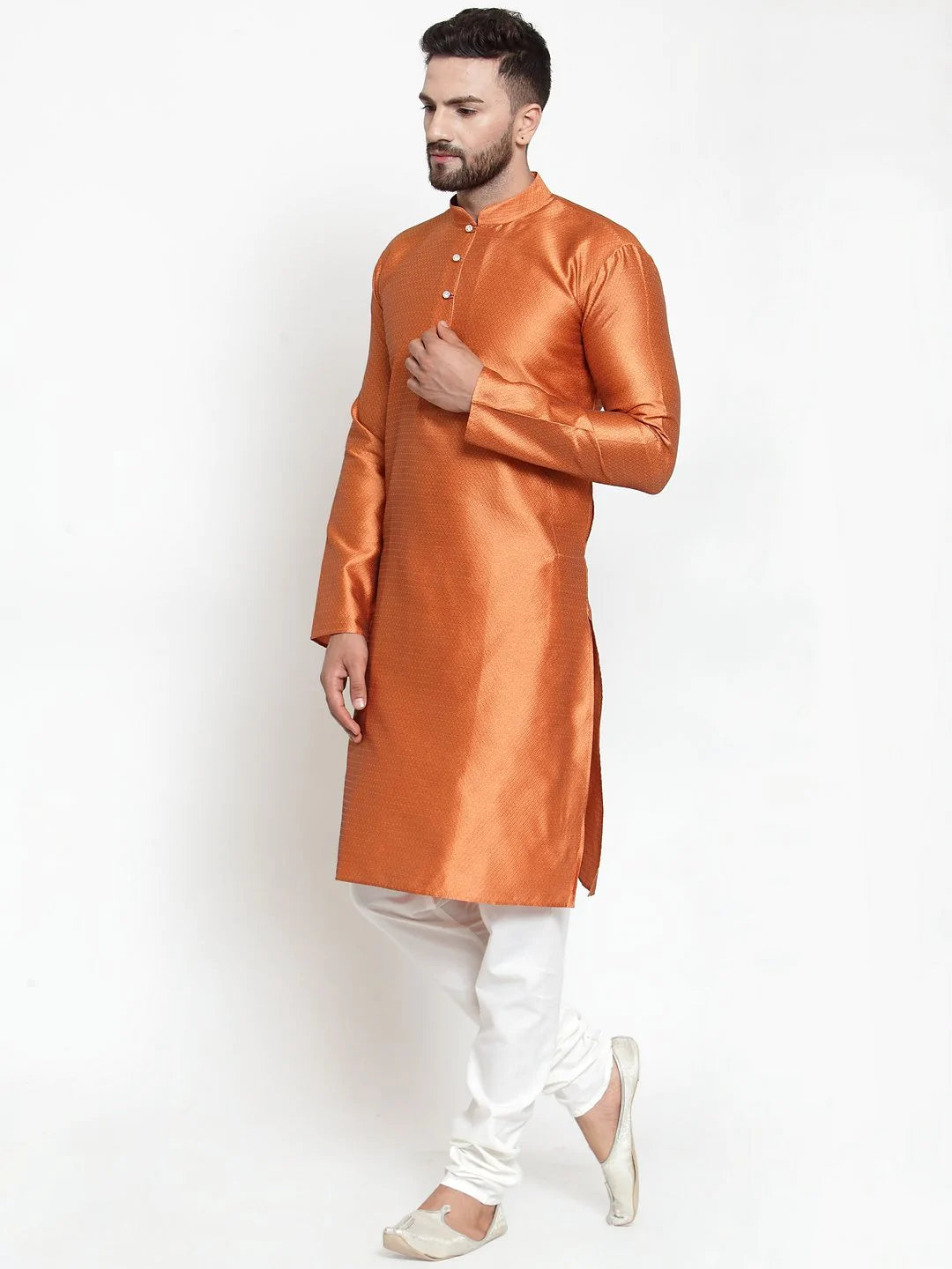 Jompers Men Orange & White Self Design Kurta Only ( KO 589 Orange )