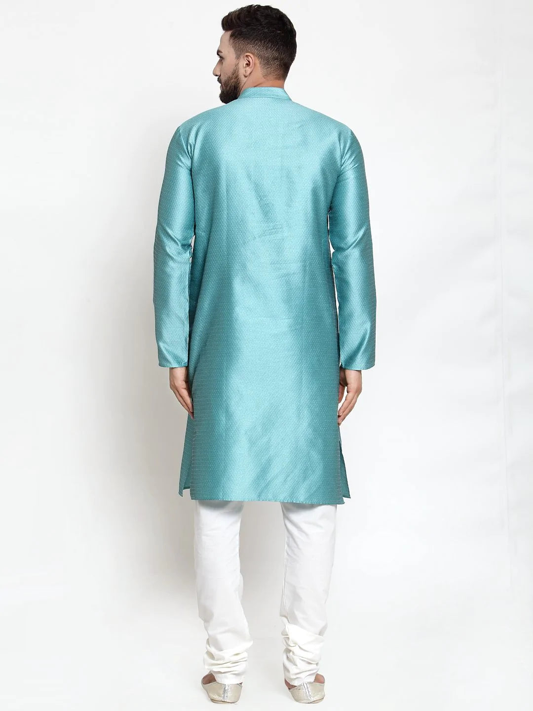 Jompers Men Light-Blue & White Self Design Kurta with Churidar ( JOKP 589 Sky )