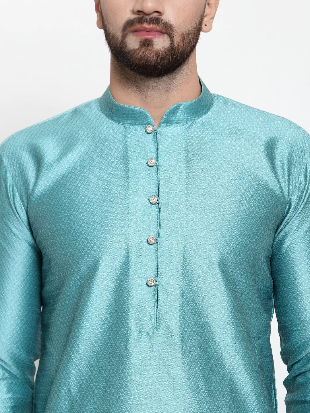 Jompers Men Light-Blue & White Self Design Kurta Only ( KO 589 Sky )