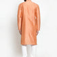 Jompers Men Peach & Golden Self Design Kurta with Churidar ( JOKP 590 Peach )