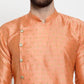 Jompers Men Peach & Golden Self Design Kurta with Churidar ( JOKP 590 Peach )