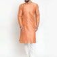 Jompers Men Peach & Golden Self Design Kurta with Churidar ( JOKP 590 Peach )