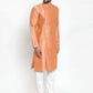 Jompers Men Peach & Golden Self Design Kurta with Churidar ( JOKP 590 Peach )