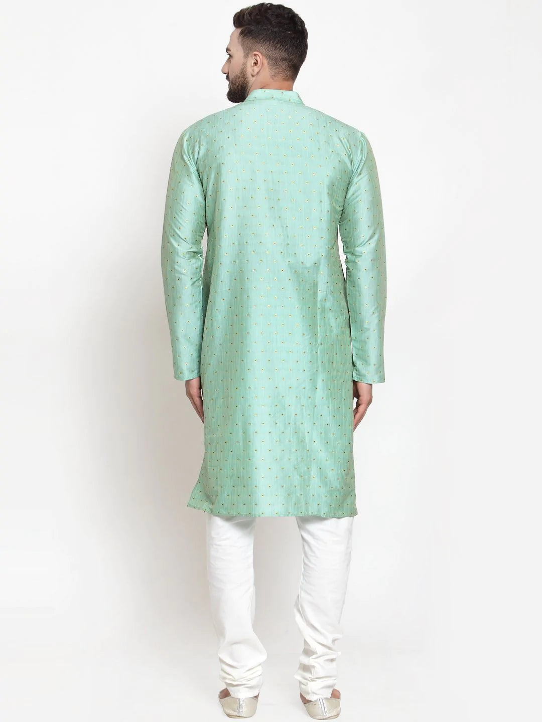 Jompers Men Sky-Blue & Golden Self Design Kurta with Churidar ( JOKP 590 Sky )