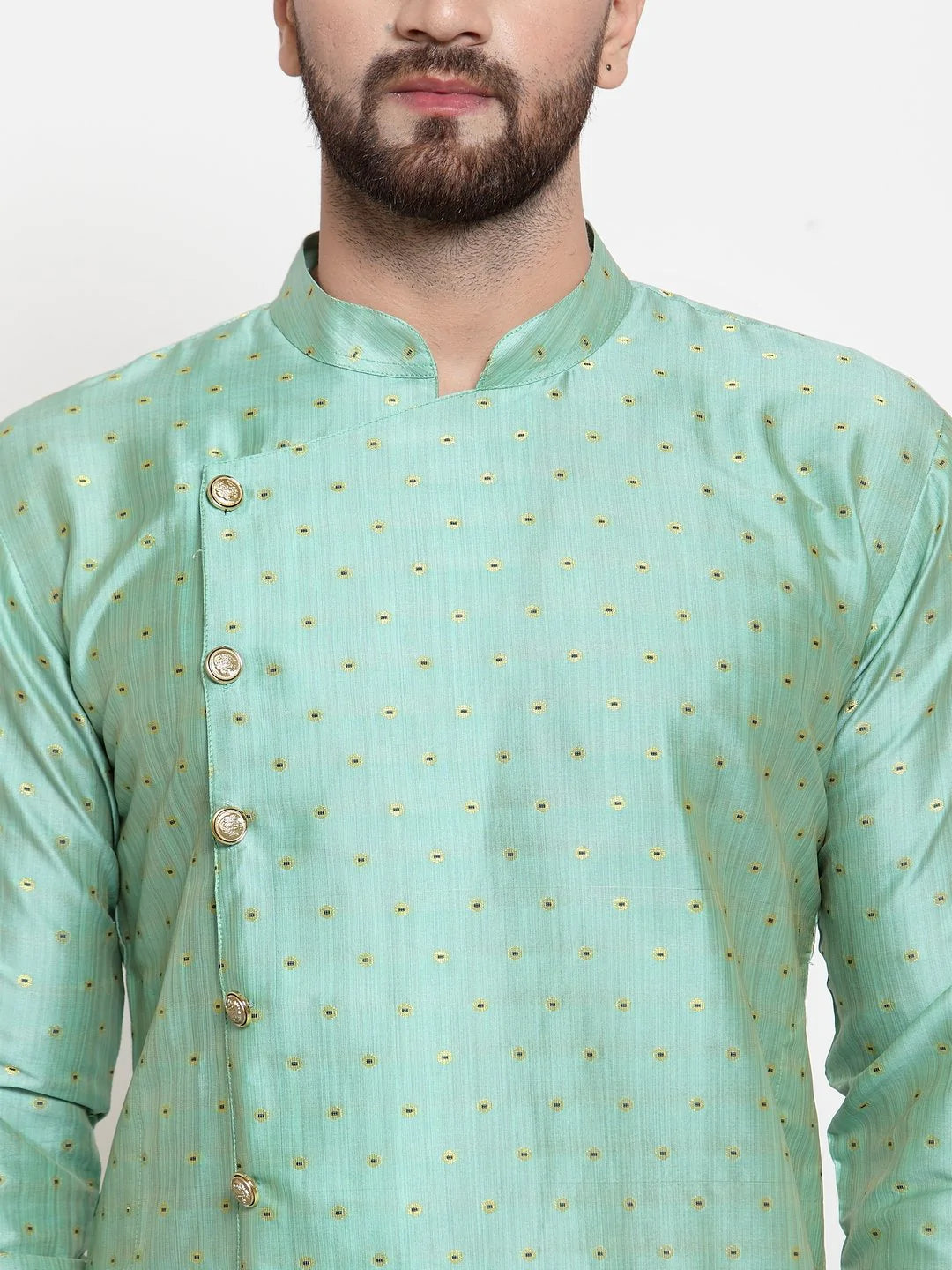 Jompers Men Sky-Blue & Golden Self Design Kurta with Churidar ( JOKP 590 Sky )