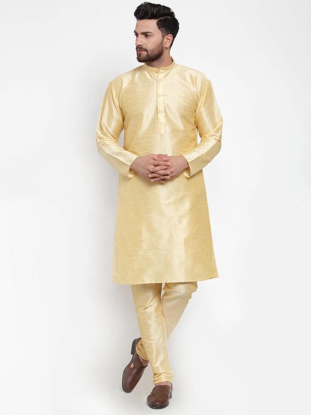 Jompers Men Golden Solid Kurta with Churidar ( JOKP 591 Golden )