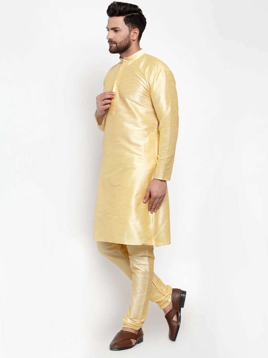 Jompers Men Golden Solid Kurta with Churidar ( JOKP 591 Golden )
