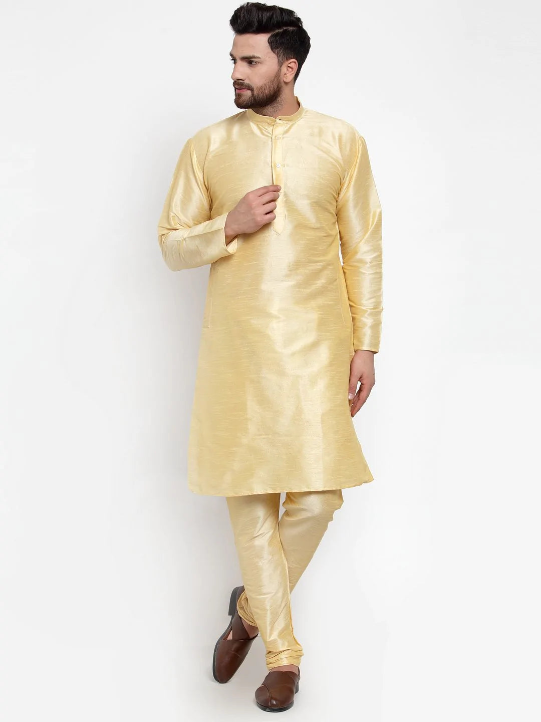 Jompers Men Golden Solid Kurta with Churidar ( JOKP 591 Golden )