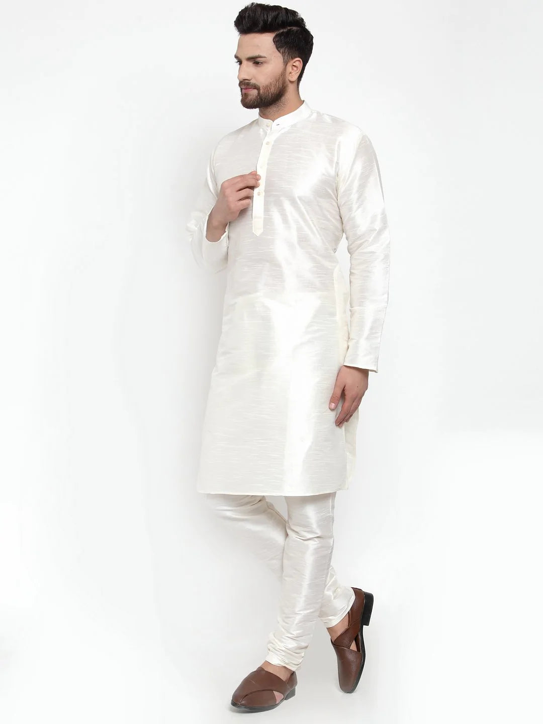 Jompers Men White Solid Kurta with Churidar ( JOKP 591 White )