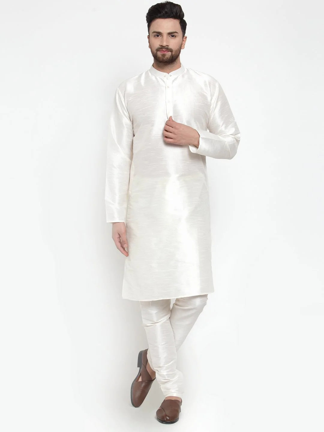 Jompers Men White Solid Kurta with Churidar ( JOKP 591 White )