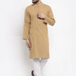 Jompers Men Beige & White Solid Pin-tucks Kurta Only ( KO 594 Beige )