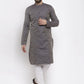 Jompers Men Navy-Blue & White Woven Design Kurta with Churidar ( JOKP 596 Navy )