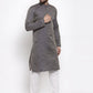 Jompers Men Navy-Blue & White Woven Design Kurta with Churidar ( JOKP 596 Navy )