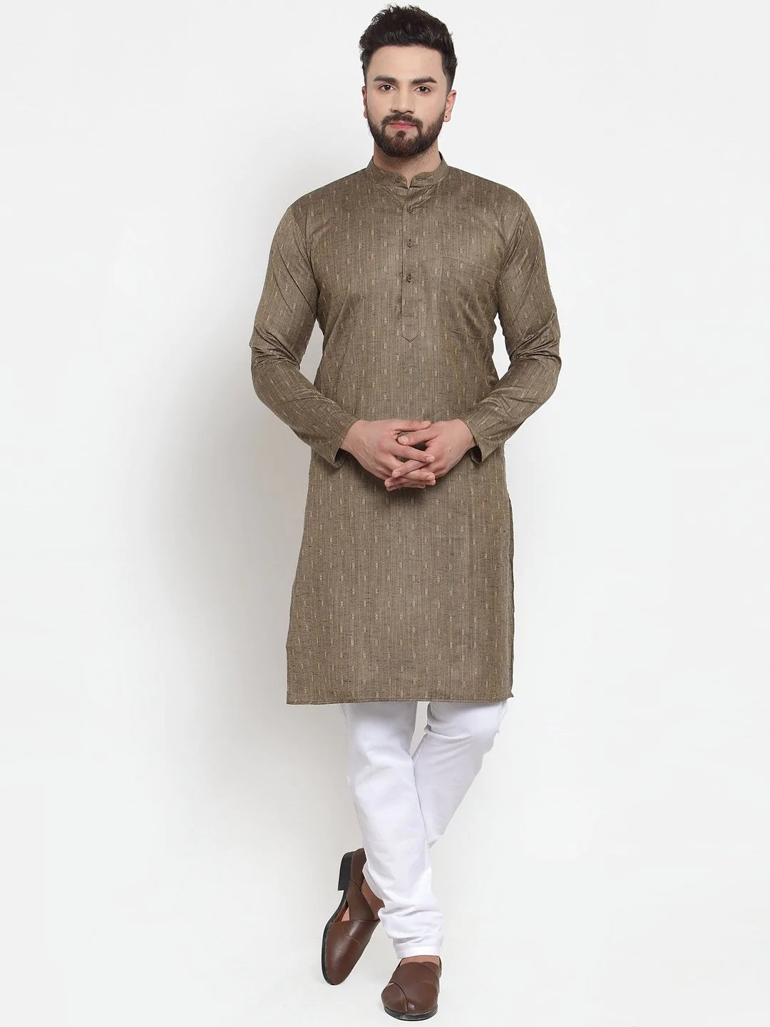 Jompers Men Bronze & White Self Design Kurta with Churidar ( JOKP 601 Bronze )