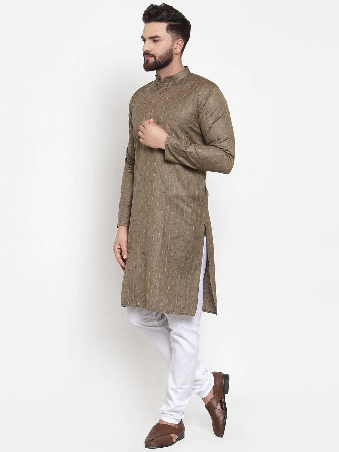 Jompers Men Bronze & White Self Design Kurta with Churidar ( JOKP 601 Bronze )