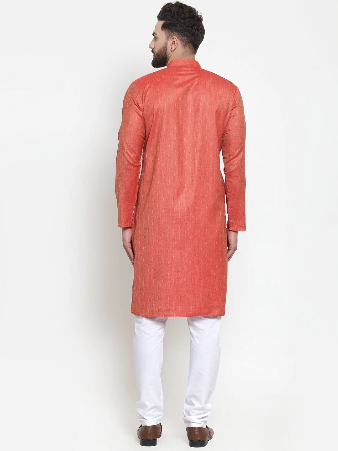 Jompers Men Orange & White Self Design Kurta with Churidar ( JOKP 601 Orange )