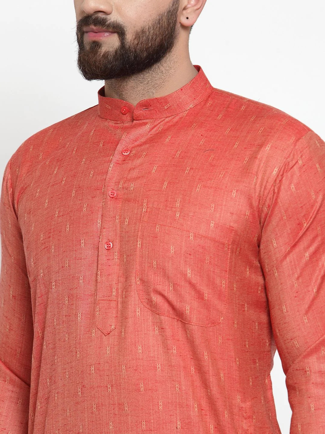 Jompers Men Orange & White Self Design Kurta with Churidar ( JOKP 601 Orange )