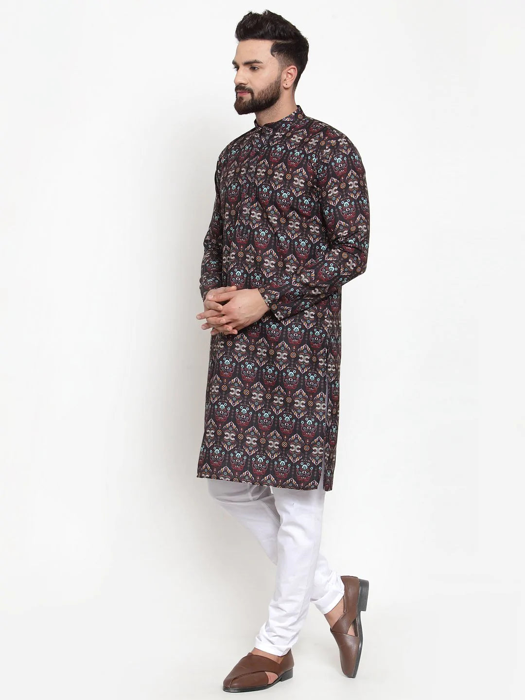 Jompers Men Black & Beige Digital Printed Kurta Only ( KO 602 Black )