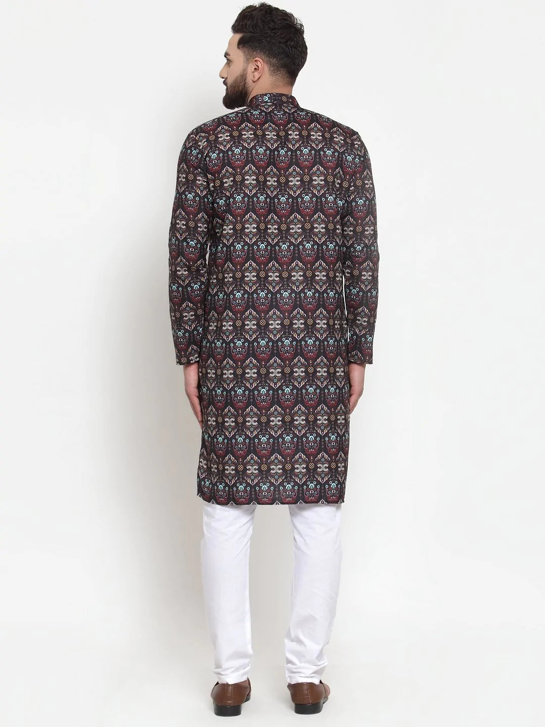 Jompers Men Black & Beige Digital Printed Kurta Only ( KO 602 Black )