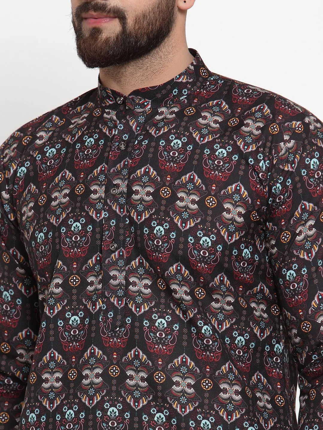 Jompers Men Black & Beige Digital Printed Kurta Only ( KO 602 Black )