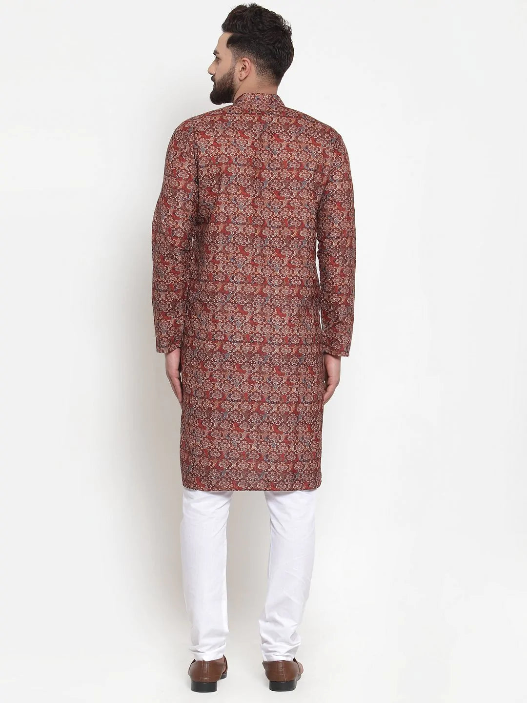Jompers Men Maroon & Beige Digital Printed Kurta with Churidar ( JOKP 602 Maroon )